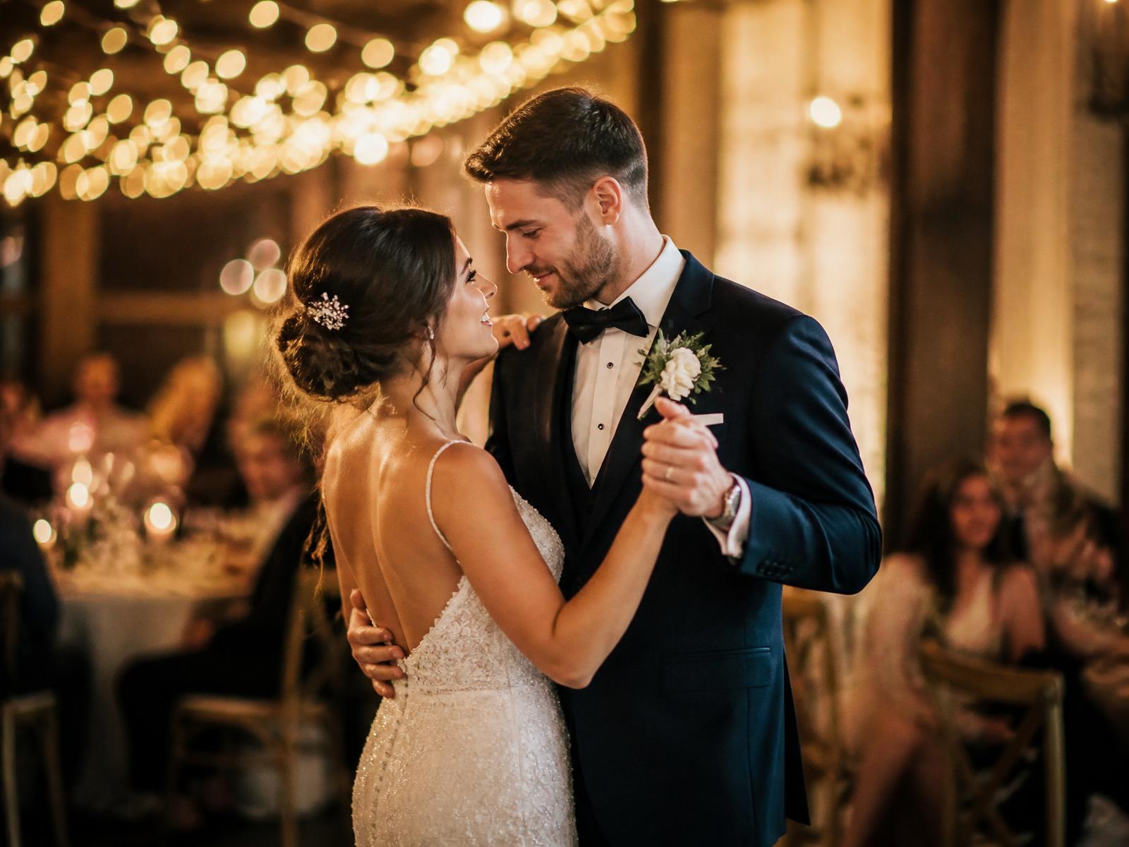 Couple sharing their first dance after wedding lessons at Just Danze